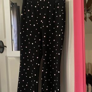 Black and pink flowers flare pants